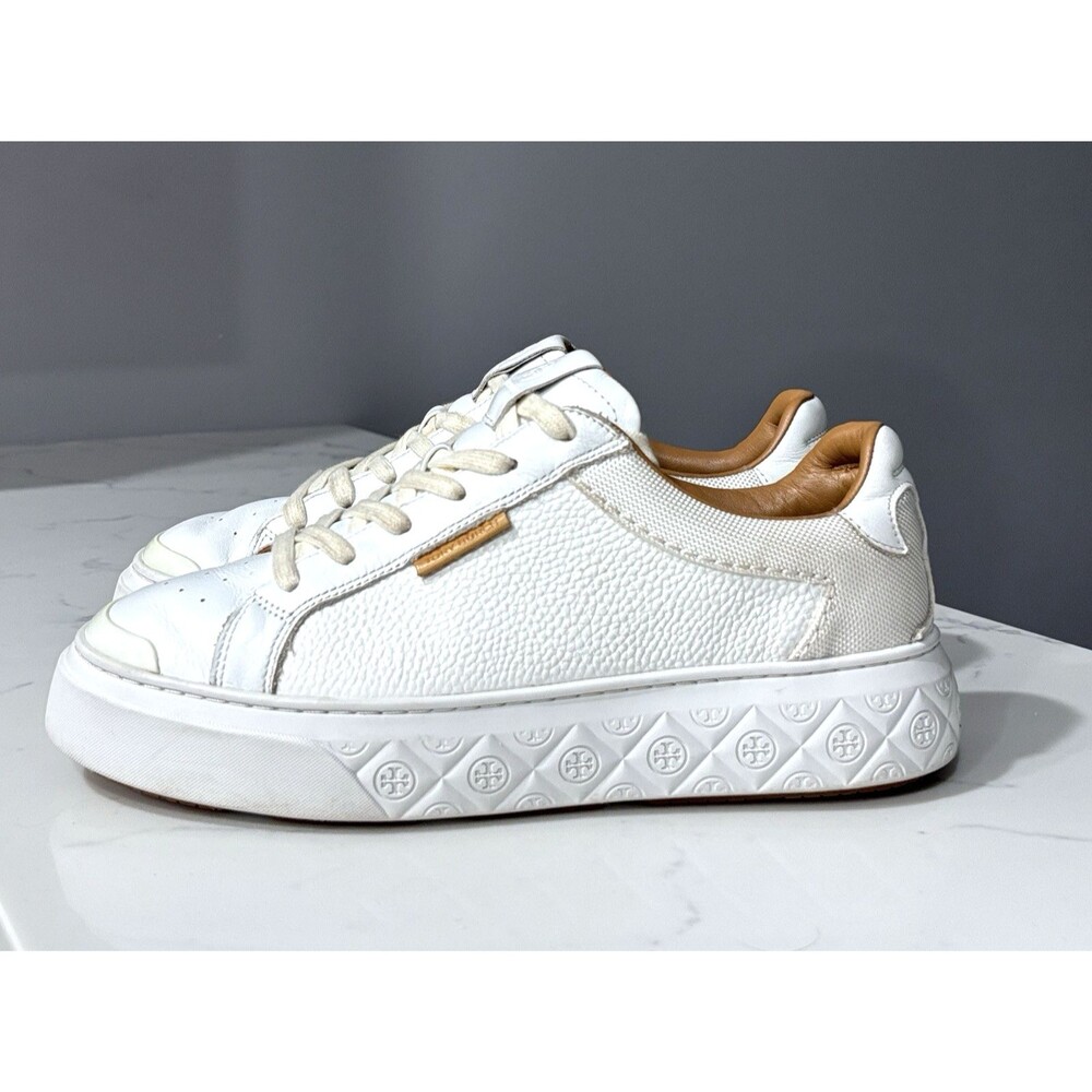 Tory Burch Sneakers Womens 9 White Ladybug Platform Leather Logo Shoes